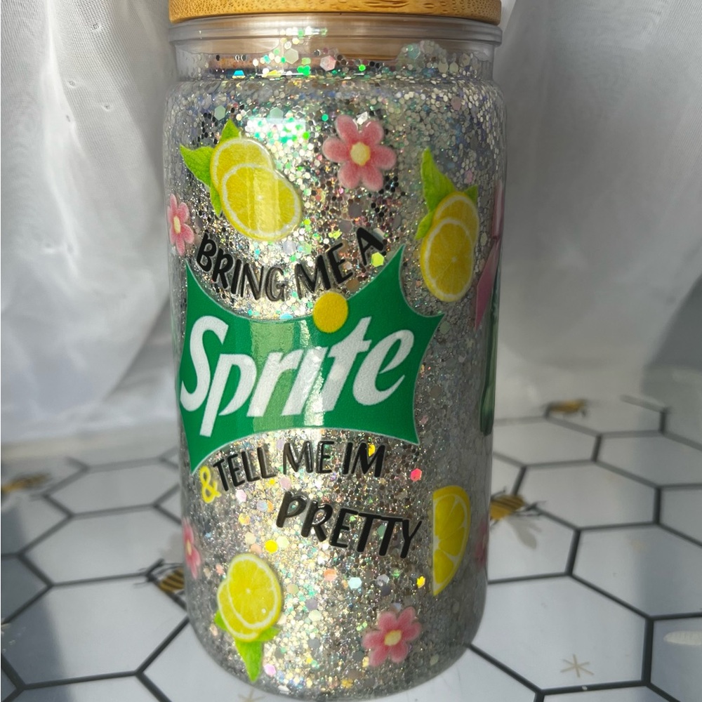 Sprite Glitter Water Bottle with Bamboo Lid
